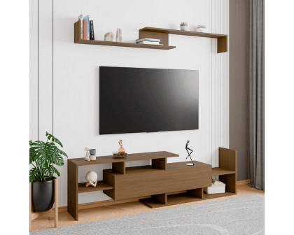 LeisureMod Surrey Modern TV Stand with MDF Shelves and Bookcase - Oak Wood