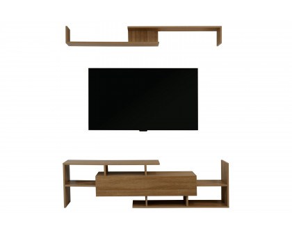 LeisureMod Surrey Modern TV Stand with MDF Shelves and Bookcase - Oak Wood