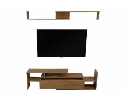 LeisureMod Surrey Modern TV Stand with MDF Shelves and Bookcase - Oak Wood