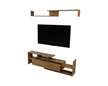 LeisureMod Surrey Modern TV Stand with MDF Shelves and Bookcase - Oak Wood