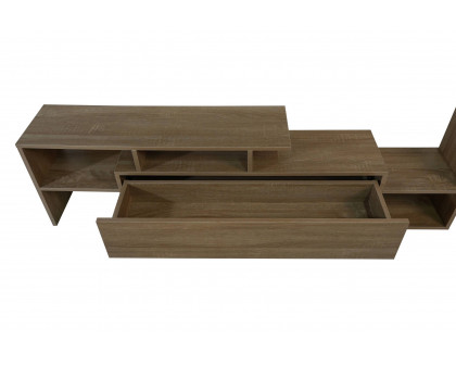 LeisureMod Surrey Modern TV Stand with MDF Shelves and Bookcase - Oak Wood