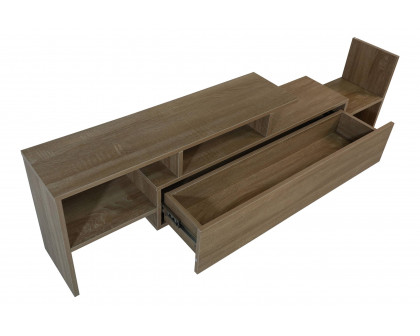 LeisureMod Surrey Modern TV Stand with MDF Shelves and Bookcase - Oak Wood