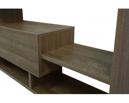 LeisureMod Surrey Modern TV Stand with MDF Shelves and Bookcase - Oak Wood