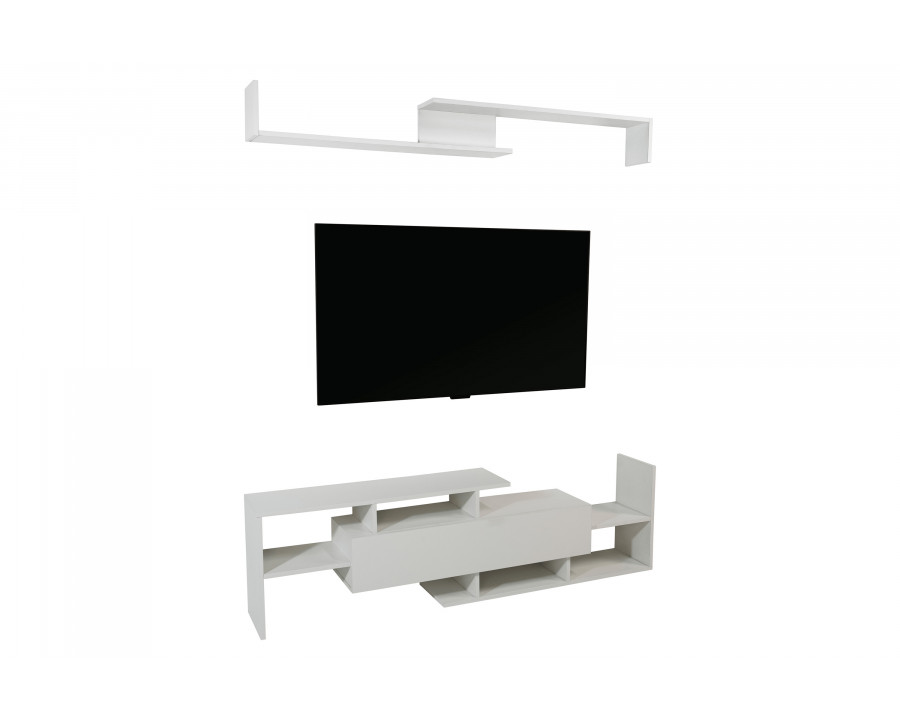 LeisureMod Surrey Modern TV Stand with MDF Shelves and Bookcase - White