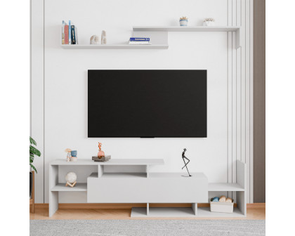 LeisureMod Surrey Modern TV Stand with MDF Shelves and Bookcase - White