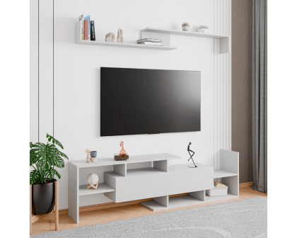 LeisureMod Surrey Modern TV Stand with MDF Shelves and Bookcase - White