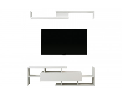 LeisureMod Surrey Modern TV Stand with MDF Shelves and Bookcase - White