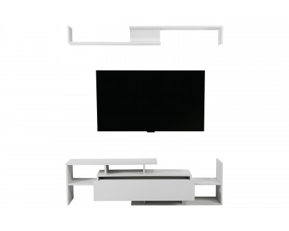 LeisureMod Surrey Modern TV Stand with MDF Shelves and Bookcase - White