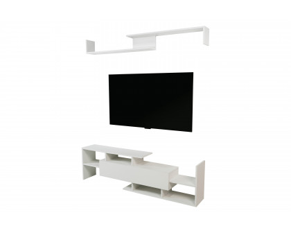 LeisureMod Surrey Modern TV Stand with MDF Shelves and Bookcase - White