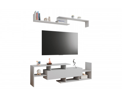 LeisureMod Surrey Modern TV Stand with MDF Shelves and Bookcase - White