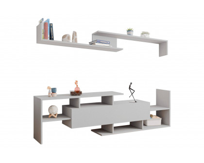 LeisureMod Surrey Modern TV Stand with MDF Shelves and Bookcase - White