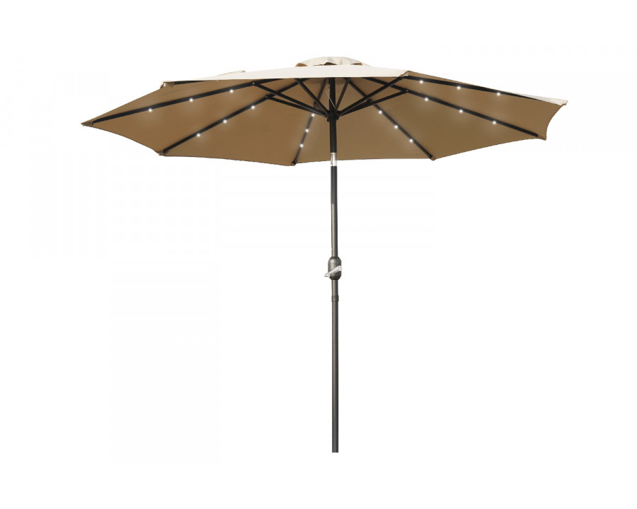 LeisureMod Sierra 9" Outdoor Patio Tilt Market Umbrella with Solar Led Lights - Beige