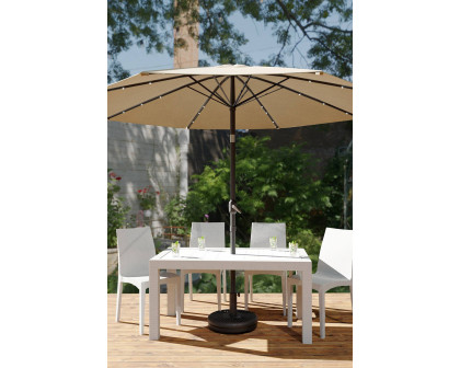 LeisureMod Sierra 9" Outdoor Patio Tilt Market Umbrella with Solar Led Lights - Beige