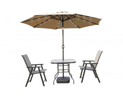 LeisureMod Sierra 9" Outdoor Patio Tilt Market Umbrella with Solar Led Lights - Beige