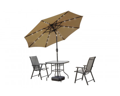 LeisureMod Sierra 9" Outdoor Patio Tilt Market Umbrella with Solar Led Lights - Beige