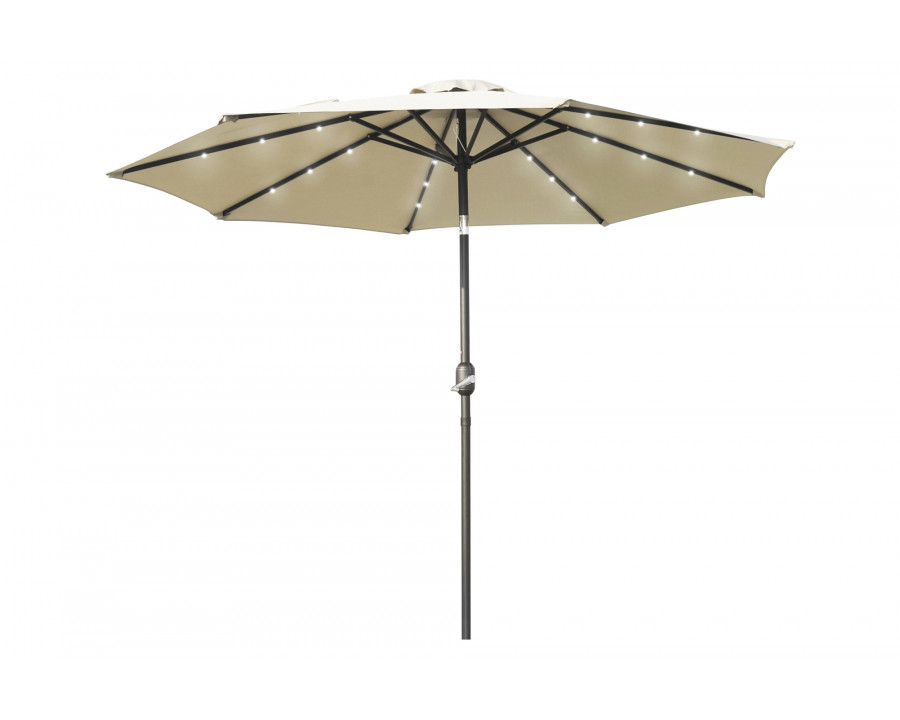 LeisureMod Sierra 9" Outdoor Patio Tilt Market Umbrella with Solar Led Lights - Cream