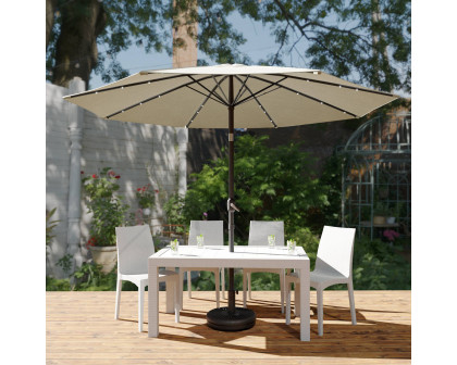 LeisureMod Sierra 9" Outdoor Patio Tilt Market Umbrella with Solar Led Lights - Cream