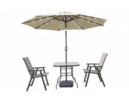 LeisureMod Sierra 9" Outdoor Patio Tilt Market Umbrella with Solar Led Lights - Cream