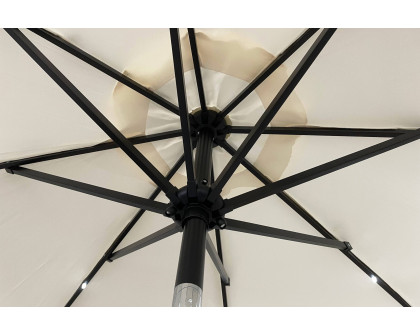 LeisureMod Sierra 9" Outdoor Patio Tilt Market Umbrella with Solar Led Lights - Cream