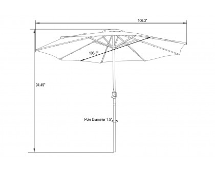 LeisureMod Sierra 9" Outdoor Patio Tilt Market Umbrella with Solar Led Lights - Cream