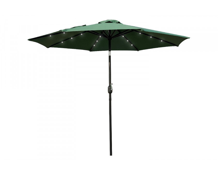 LeisureMod Sierra 9" Outdoor Patio Tilt Market Umbrella with Solar Led Lights - Green