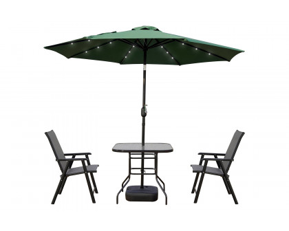 LeisureMod Sierra 9" Outdoor Patio Tilt Market Umbrella with Solar Led Lights - Green