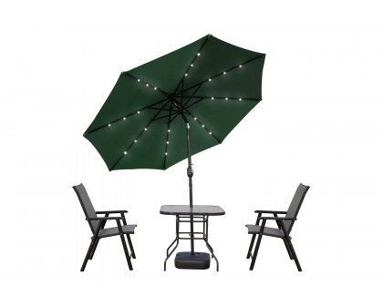 LeisureMod Sierra 9" Outdoor Patio Tilt Market Umbrella with Solar Led Lights - Green