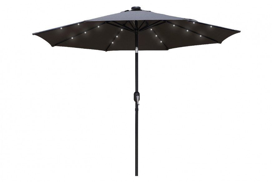 LeisureMod™ Sierra 9" Outdoor Patio Tilt Market Umbrella with Solar Led Lights - Gray