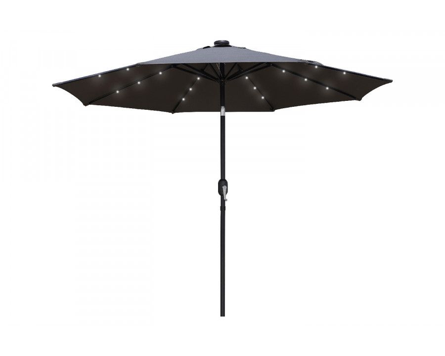 LeisureMod Sierra 9" Outdoor Patio Tilt Market Umbrella with Solar Led Lights - Gray