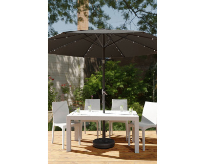 LeisureMod™ Sierra 9" Outdoor Patio Tilt Market Umbrella with Solar Led Lights - Gray