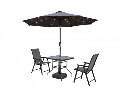 LeisureMod™ Sierra 9" Outdoor Patio Tilt Market Umbrella with Solar Led Lights - Gray