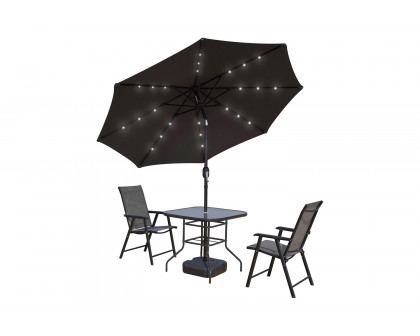 LeisureMod™ Sierra 9" Outdoor Patio Tilt Market Umbrella with Solar Led Lights - Gray