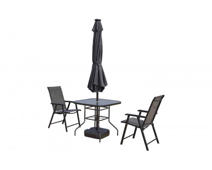 LeisureMod™ Sierra 9" Outdoor Patio Tilt Market Umbrella with Solar Led Lights - Gray