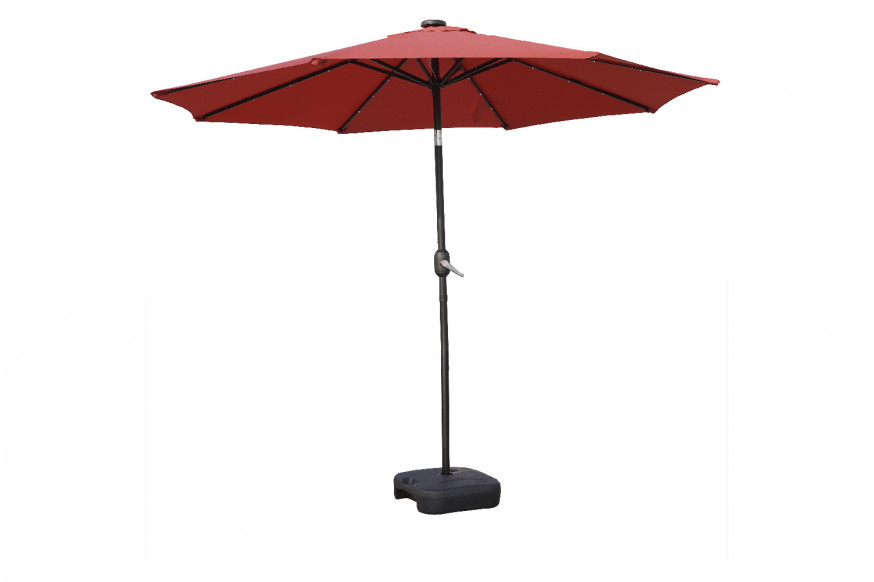 LeisureMod™ Sierra 9" Outdoor Patio Tilt Market Umbrella with Solar Led Lights - Red