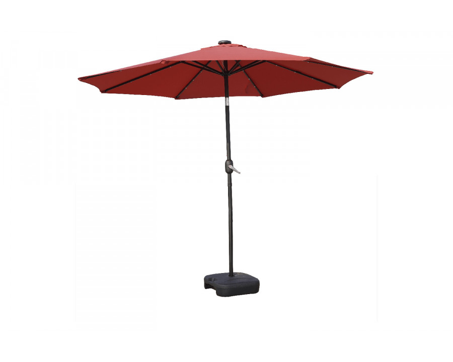 LeisureMod Sierra 9" Outdoor Patio Tilt Market Umbrella with Solar Led Lights - Red