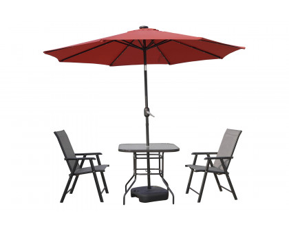 LeisureMod™ Sierra 9" Outdoor Patio Tilt Market Umbrella with Solar Led Lights - Red