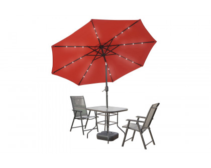 LeisureMod™ Sierra 9" Outdoor Patio Tilt Market Umbrella with Solar Led Lights - Red