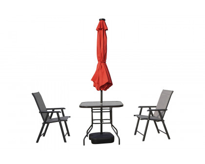 LeisureMod™ Sierra 9" Outdoor Patio Tilt Market Umbrella with Solar Led Lights - Red