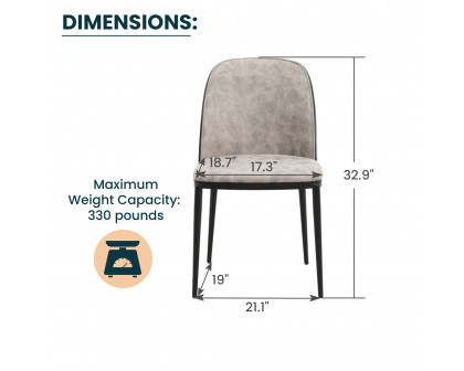 LeisureMod Tule Mid-Century Modern Dining Side Chair with Powder-Coated Steel Frame - Black/Charcoal