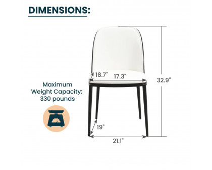 LeisureMod Tule Mid-Century Modern Dining Side Chair with Powder-Coated Steel Frame - Black/White