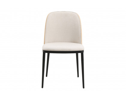 LeisureMod Tule Mid-Century Modern Dining Side Chair with Powder-Coated Steel Frame - Natural Wood/Beige