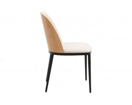 LeisureMod Tule Mid-Century Modern Dining Side Chair with Powder-Coated Steel Frame - Natural Wood/Beige