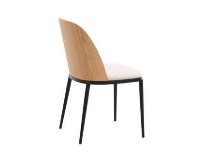 LeisureMod Tule Mid-Century Modern Dining Side Chair with Powder-Coated Steel Frame - Natural Wood/Beige