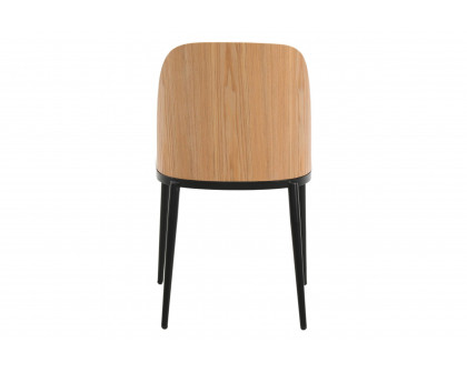 LeisureMod Tule Mid-Century Modern Dining Side Chair with Powder-Coated Steel Frame - Natural Wood/Beige