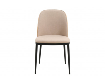 LeisureMod Tule Mid-Century Modern Dining Side Chair with Powder-Coated Steel Frame - Natural Wood/Brown