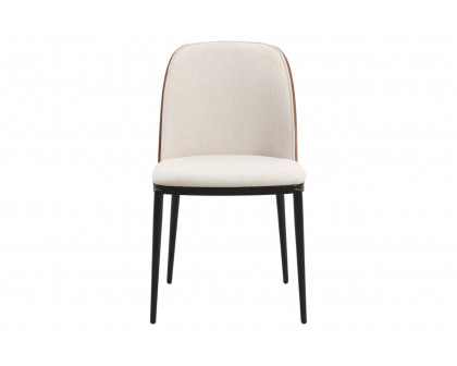 LeisureMod Tule Mid-Century Modern Dining Side Chair with Powder-Coated Steel Frame - Walnut/Beige