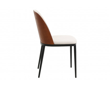 LeisureMod Tule Mid-Century Modern Dining Side Chair with Powder-Coated Steel Frame - Walnut/Beige