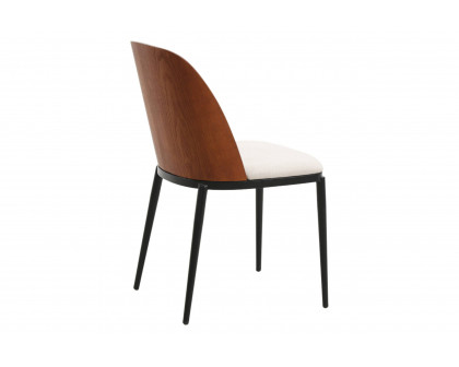 LeisureMod Tule Mid-Century Modern Dining Side Chair with Powder-Coated Steel Frame - Walnut/Beige