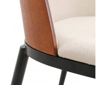 LeisureMod Tule Mid-Century Modern Dining Side Chair with Powder-Coated Steel Frame - Walnut/Beige