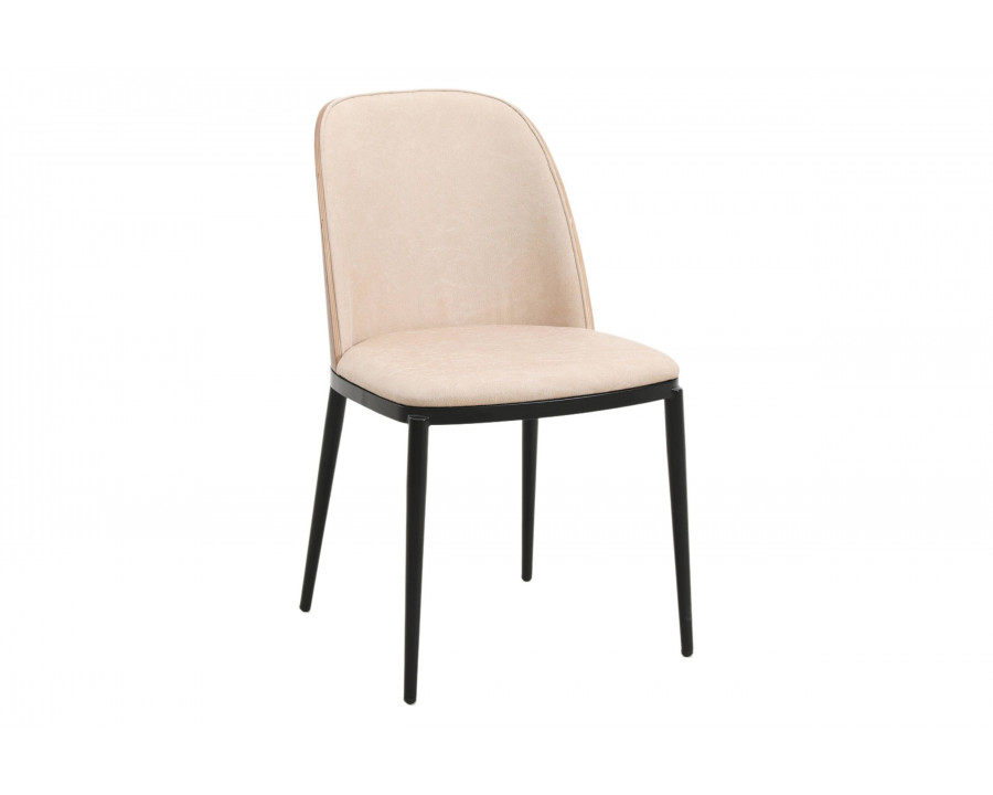 LeisureMod Tule Mid-Century Modern Dining Side Chair with Powder-Coated Steel Frame - Walnut/Light Brown